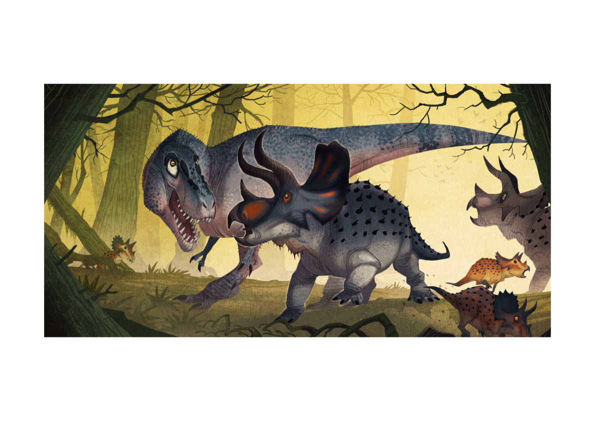 TRICERATOPS V.S. T-REX - SIGNED ART PRINT